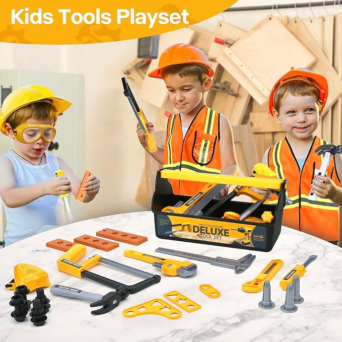 Zealous Kids Tool Set for Boys,Toddler Tool Set with Kids Tool Box & Electronic Toy Drill,Construction Pretend Play Tools for Kids,Toys for 3 4 5 Year Old Boys,Toddler Boy Toys