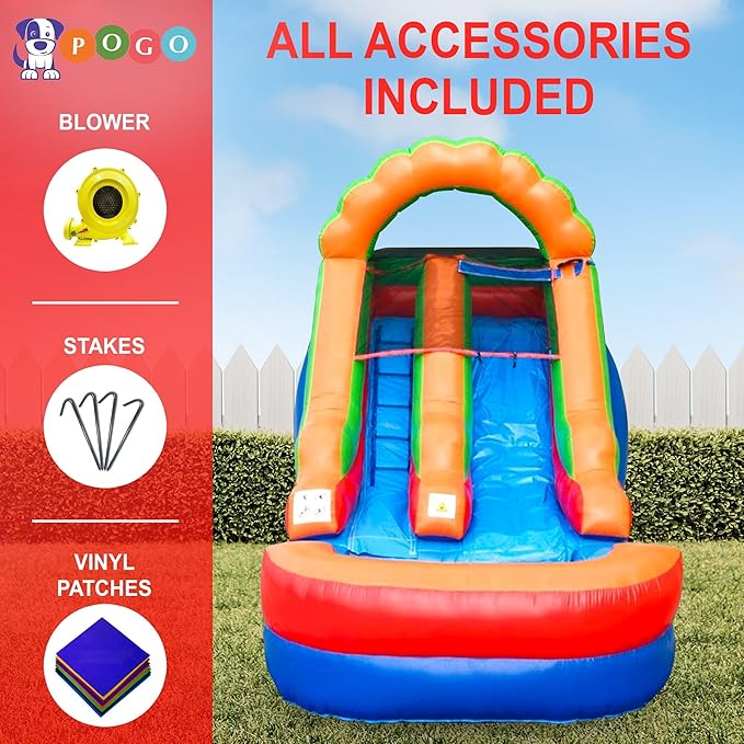 Inflatable Water Slide for Kids & Toddlers with Inflatable Pool, Backyard, Park or Commercial Use, Outdoor Water Play, Includes Blower Stakes, Splash Pool & Storage Bag, Large 21' x 9' x 12'