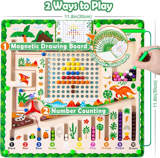 Montessori Magnetic Maze, Alphabet Learning Busy Board for Toddlers 2-4, Wooden Puzzle Educational Toys with Magnetic Letters