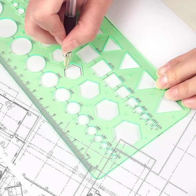 Tamaki Circle Template Measuring Geometry Ruler Geometric Drawings Stencils Rulers Scale Drafting Digital Drawing Set for Office and School Building Formwork Drawings Templates, 2 Pack