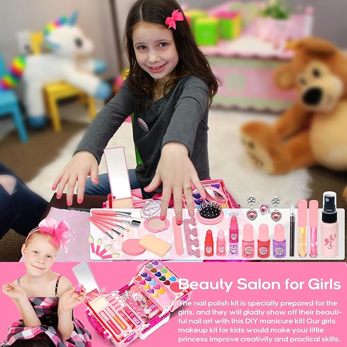 Kids Makeup Sets for Girls - 54 PCS Girl Toys, Washable Makeup for Kids 8-12, Maquillaje para Niñas, Play Makeup Set for Kid 3-5, Non Toxic Girls Makeup Sets, Princess Stuff Girl Birthday Gift(Pink)