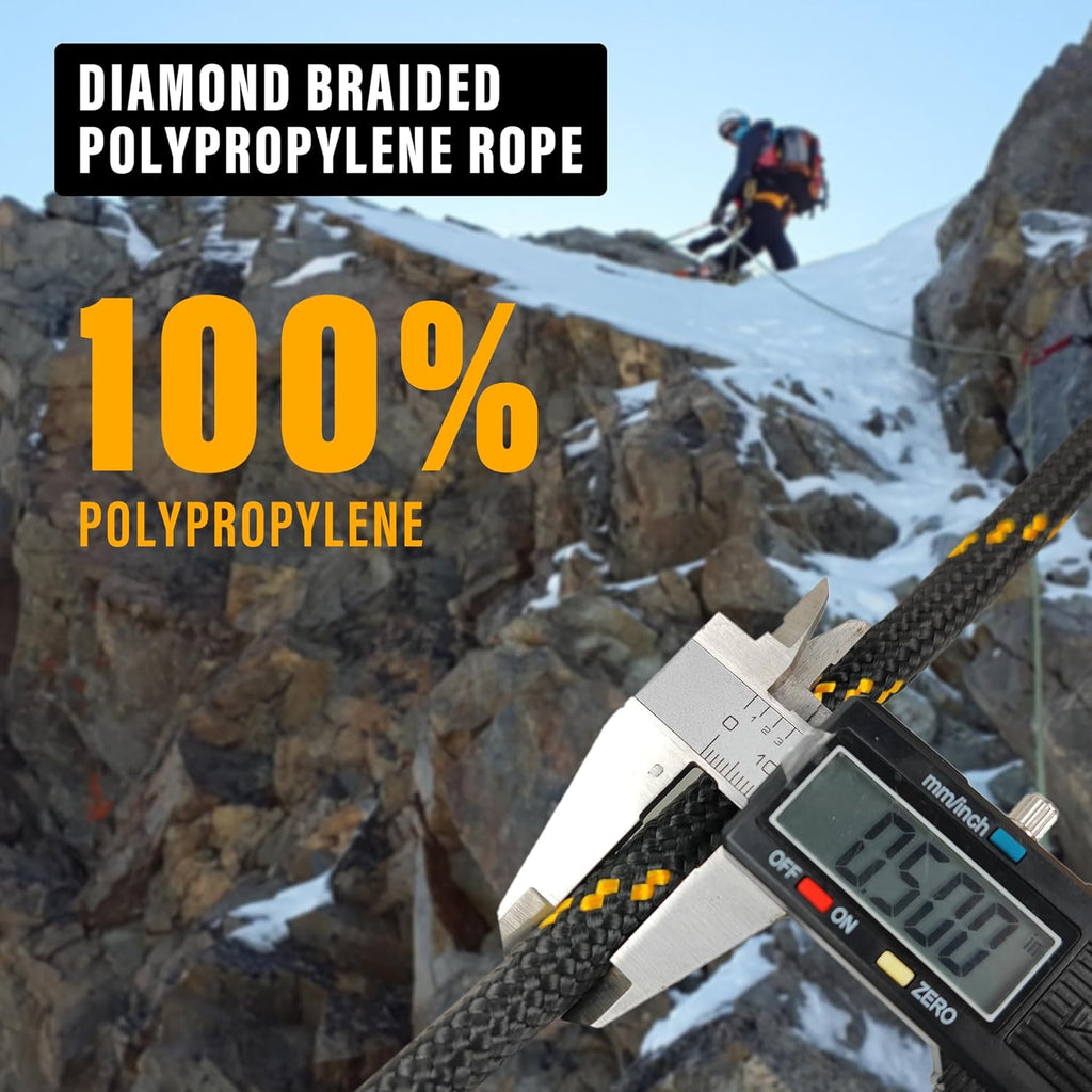 Diamond Braided Polypropylene Rope Nylon Rope Mix Thick Heavy Duty Ropes 1/2 inch 50ft High Strength Perfect for Clothesrope Camping Hiking and Other Outdoor Activities Black 50ft