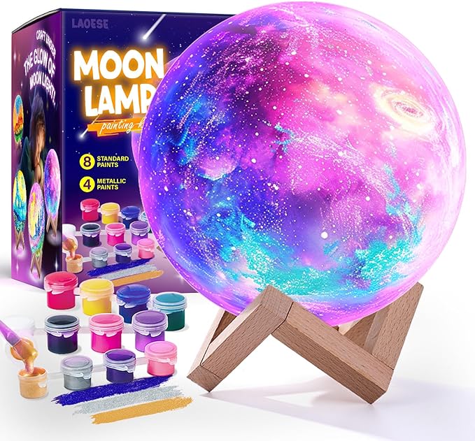 Paint Your Own Moon Lamp Kit, Cool Gifts DIY 3D Moon Night Light, Arts and Crafts for Kids Ages 8-12, Space Art Supplies Craft Kits, Girls Boy Birthday & Christmas Gifts Ages 3 4 5 6 7 8 9 10 11 12+