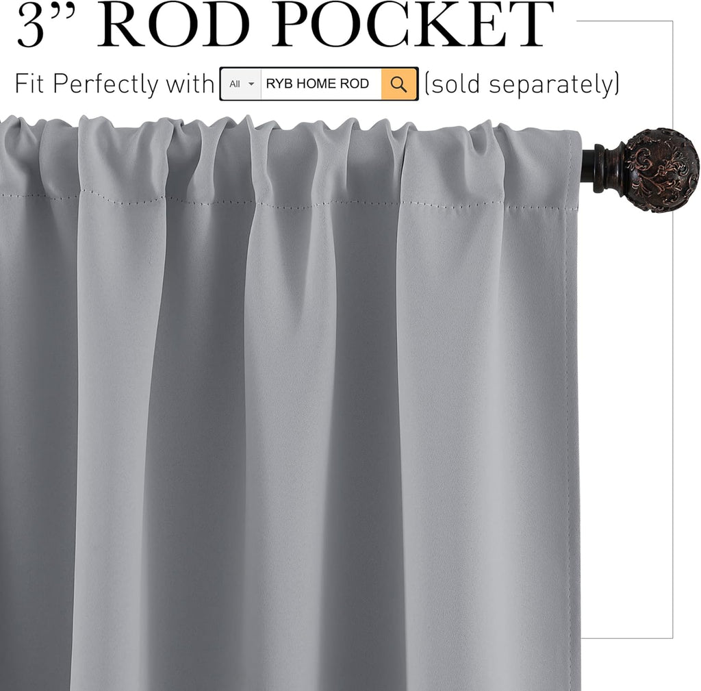 RYB HOME Small Curtains for Door Windows - Blackout Thermal Insulating Drapes for Home Theatre Bathroom Basement Cafe RV Camper Windows Blinds, Wide 34 x Long 30, Silver Grey, 1 Pair