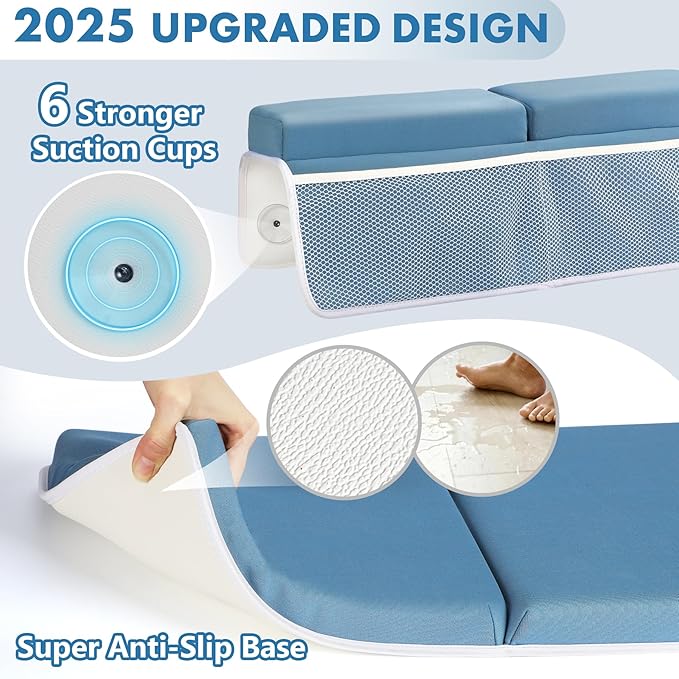 beiens Bath Kneeler and Elbow Rest Pad Set - 1.5'' Comfortable Thick Baby Bath Kneeler Pads, Quick Dry Soft Kneeling Pad for Baby Bath Time, Non-Slip Knee& Arm Support Bathtub Mat with Toys Organizer
