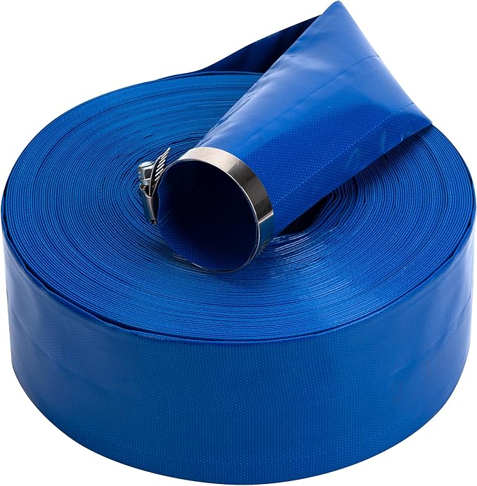 2 in x 100 ft Pool Backwash Hose Heavy Duty Drain Discharge Double PVC Lay flat General Purpose Vinyl Hose, Burst Resistant for Water Transfer Sump Pump Pool Filter (2in 100ft fiber reinforced hose)