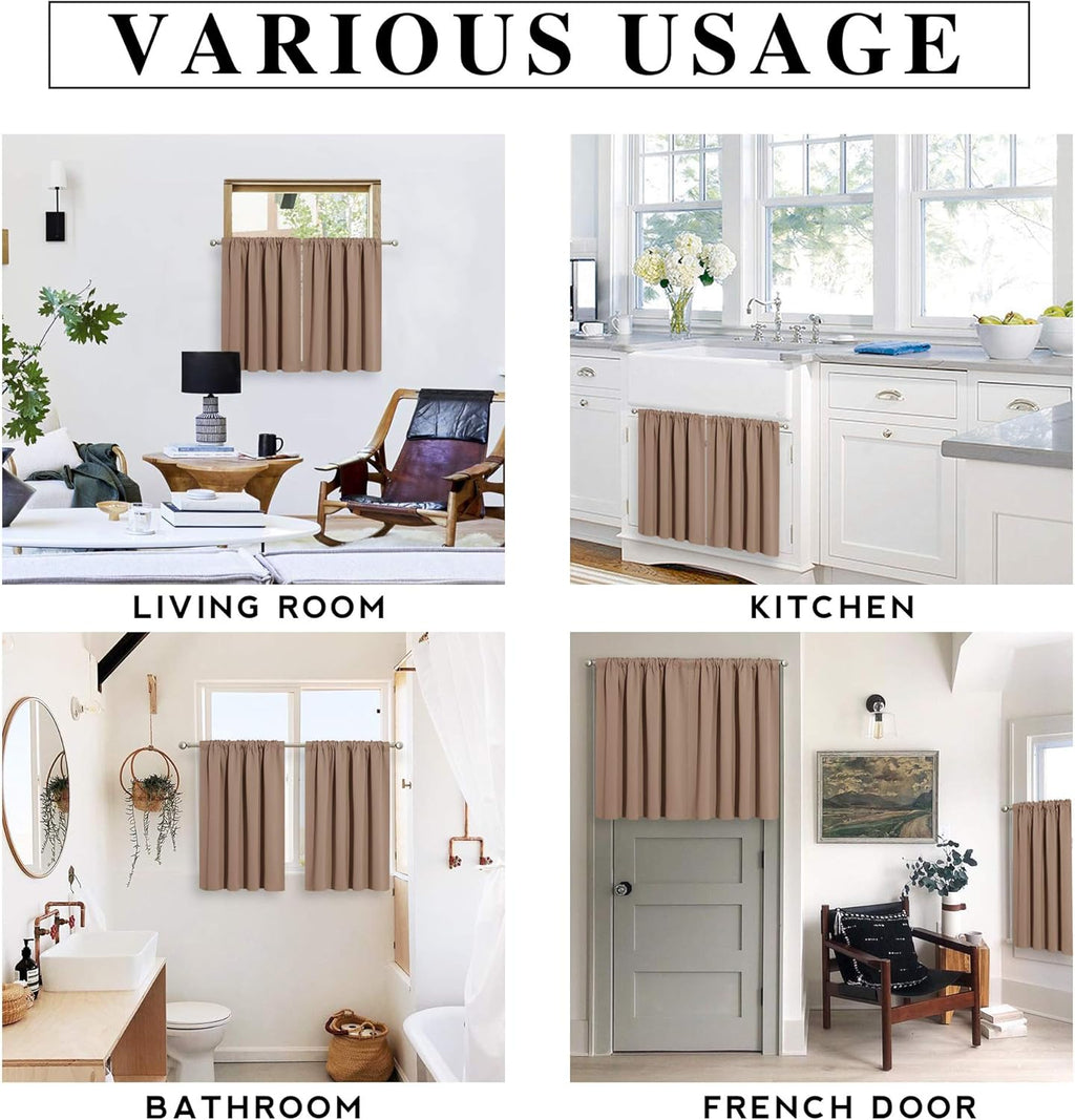 RYB HOME Small Window Curtains with Rod Pocket Design, Blackout Privacy Curtains Drapes Energy Efficient Covering for Closet Pantry, W 34 x L 45 inches, 2 Panels,Mocha