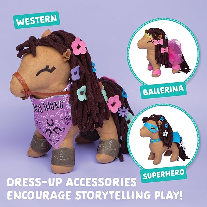 Craft-tastic - Make a Friend Pony - Mini Sewing Kit, Arts and Crafts, Kids Crafts, Art Supplies, Craft Kit Makes 1 Easy-to-Sew Stuffie with Clothes & Accessories, Bonus Travel Tote Included Ages 5+
