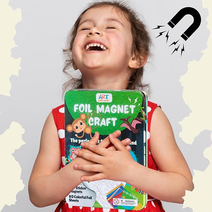 Foil Fun Art Kit for Kids - Reusable Animal Foil Art for Girls & Boys, DIY Mess-Free Girls Craft Kit w/Magnets, Ideal Travel Toy & in Car Activities for Kids Ages 4 5 6 7 8 9 10 11 12