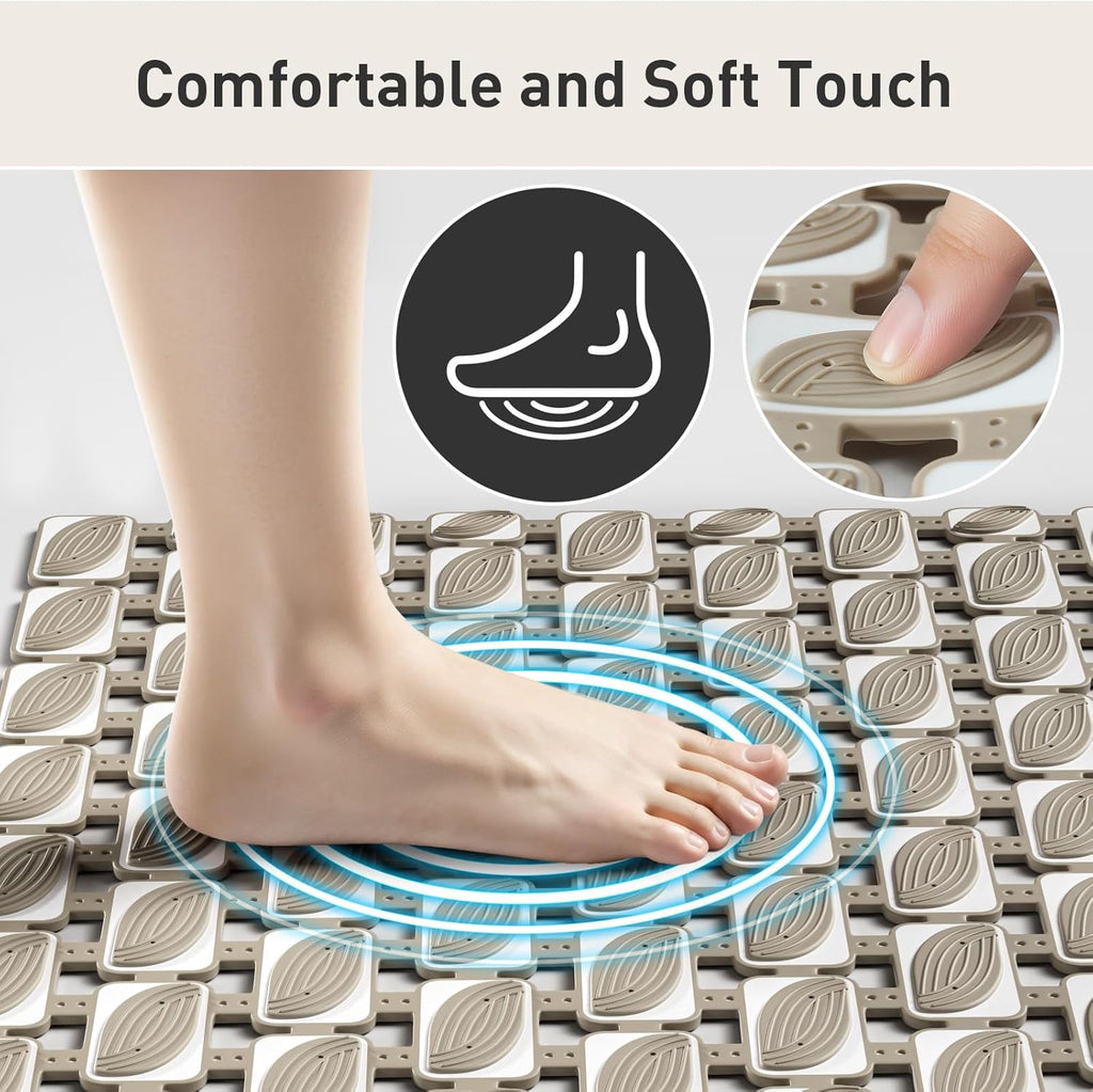 Shower Mat Non Slip Bathtub Mat - 36" x 16" Eco-Friendly Soft Bath Mat for Tub Non Slip Shower Mats for Inside Shower with Suction Cups and Drain Holes, Easy to Clean Quick-Drying, Brown