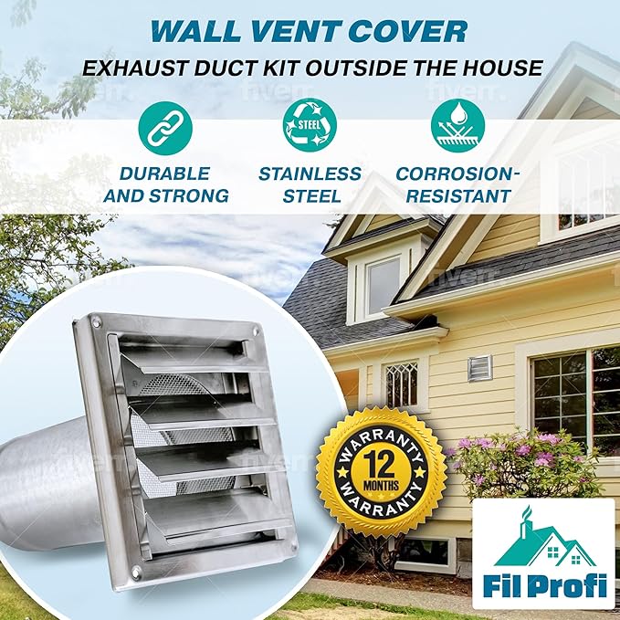 (6 Inch) Wall Vent Cover with Metal Mesh Screen,Exterior Hood Vent for House,Extended air Pipe.