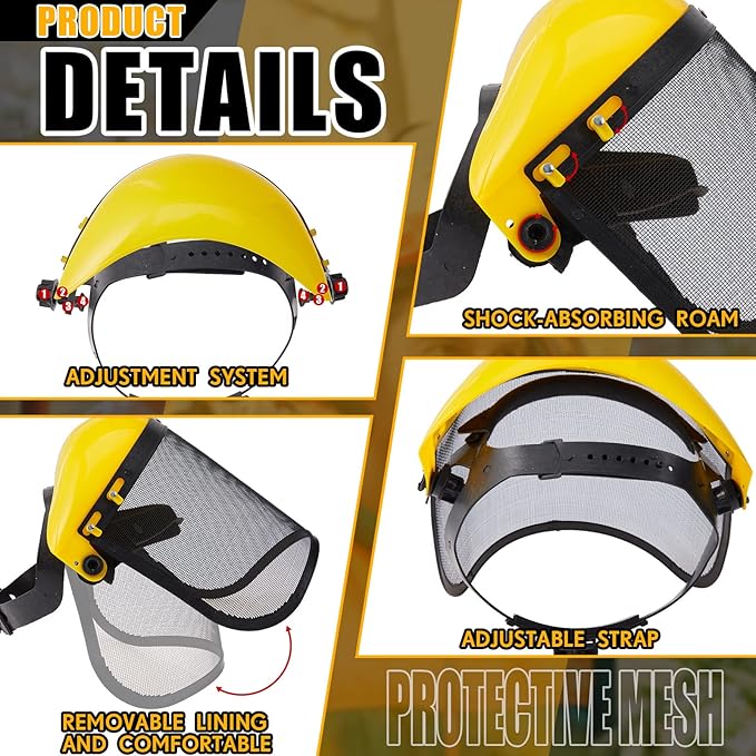 Amylove 6 Pcs Safety Face Shield with Mesh Weed Whacking Face Shield Masks Chainsaw Gardening Weed Mover Protection (Yellow)