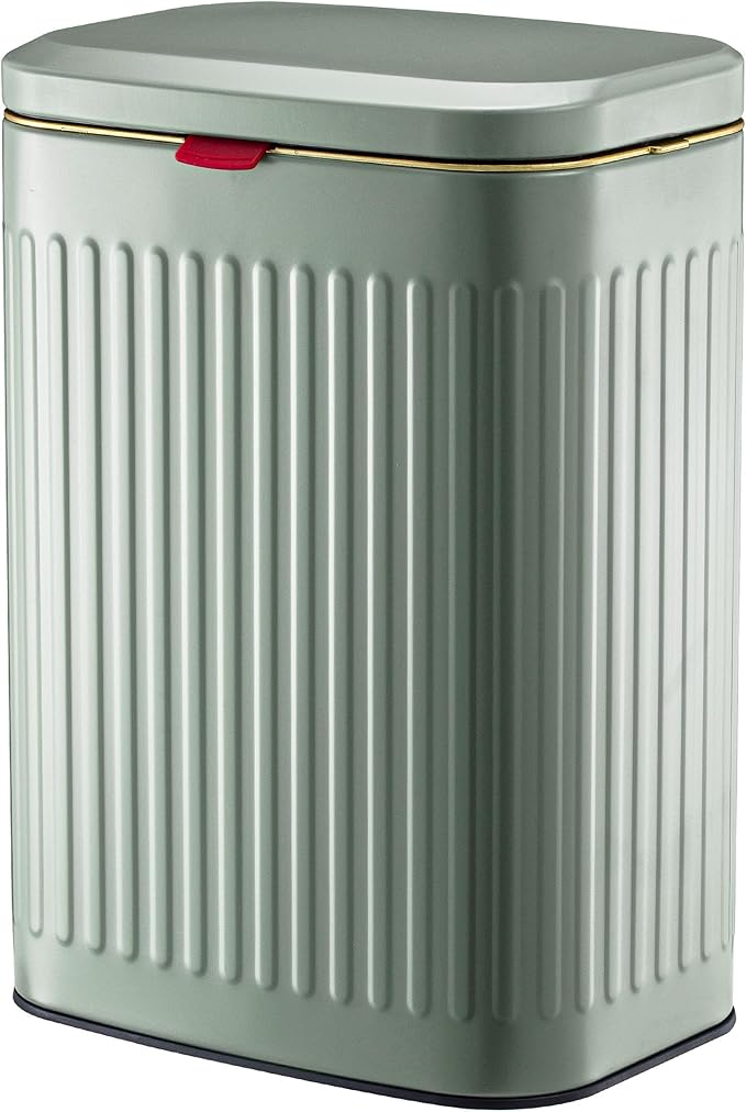2.11Gallon 8L Carbon Steel Trash Can Door Compost Bin Wall Mounted 2 Ways Sliding Lid Compost Bin Countertop Kitchen Hanging Cabinet Door Trash Bin Metal Garbage Bin Cubo de BasuraGreen