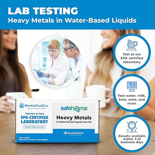 Safe Home® Heavy Metals Test Kit – Test 10 Metals in Water Based Liquids at Our EPA Certified Lab – Water, Beer, Wine, Juice, Coffee, & More
