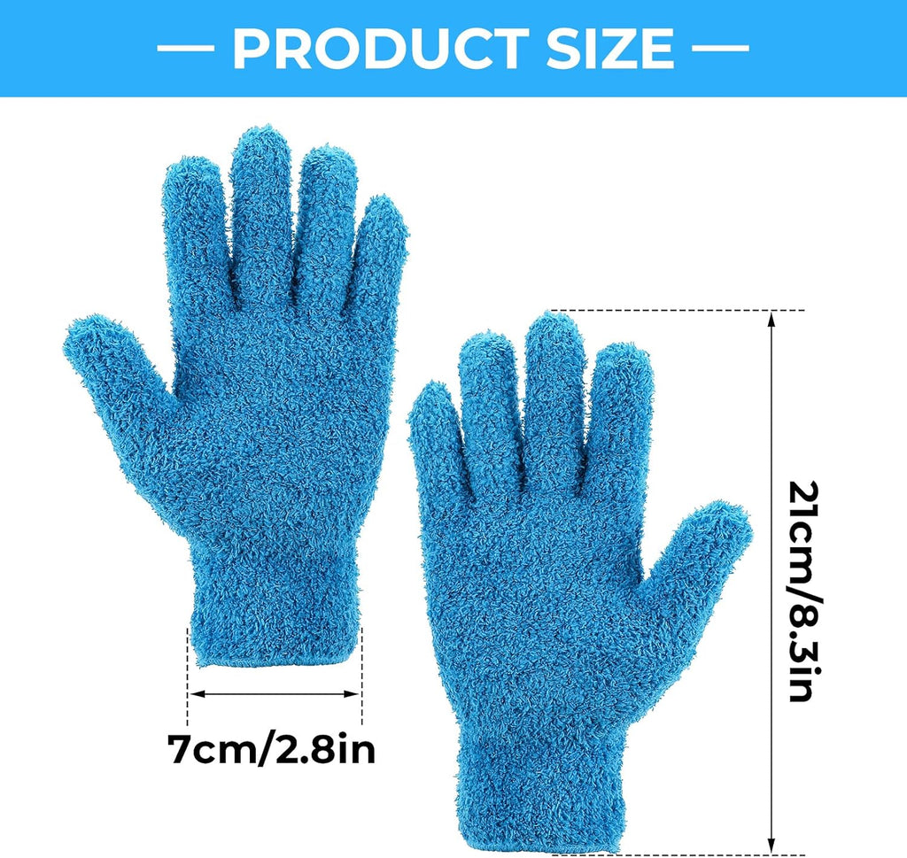 2 Pairs Microfiber Gloves Household Cleaning Glove Plant Dusting Glove Washable Reusable Mittens Gloves for Plants House Cars Blinds Dusting Furniture and Small Objects (Blue)