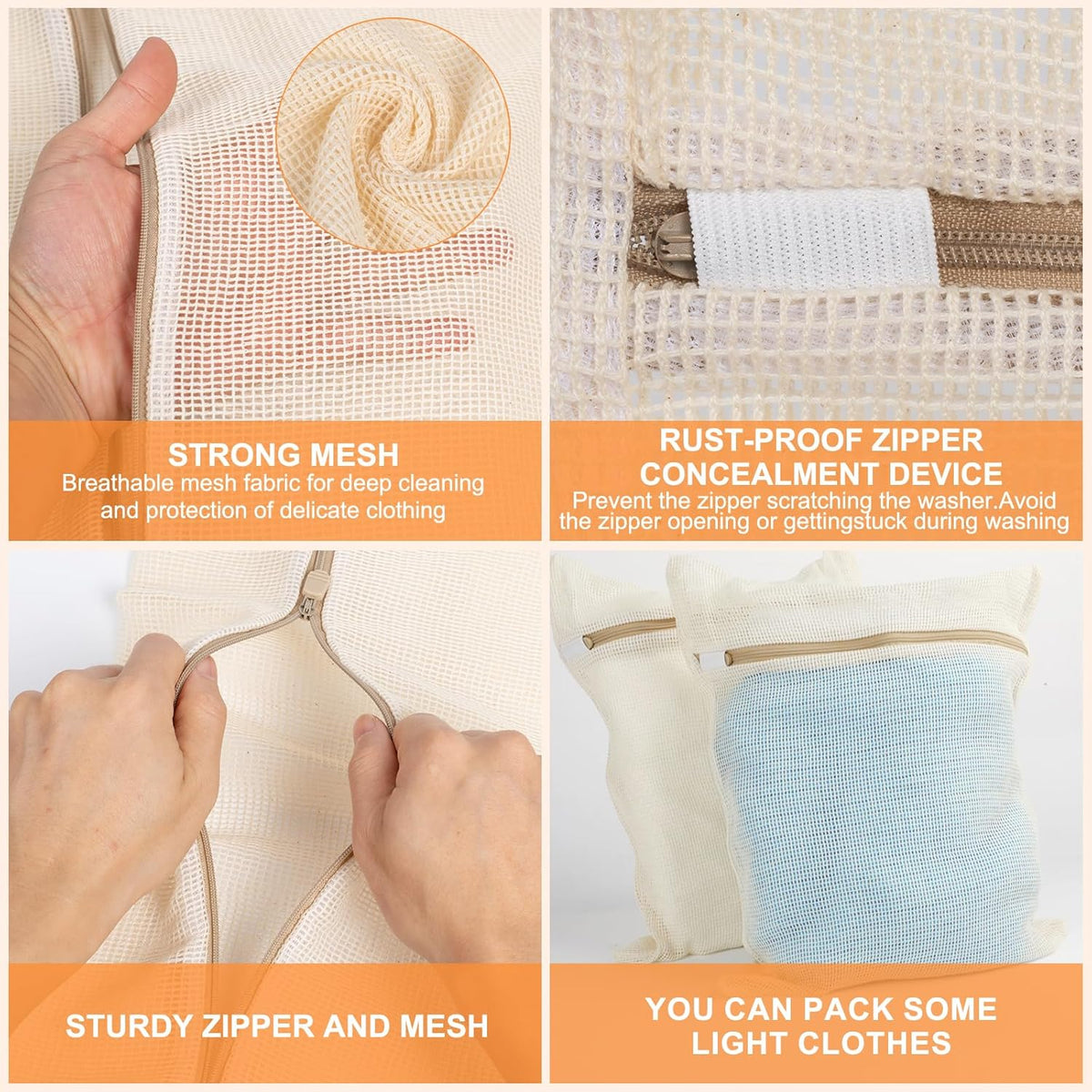 4-Piece Medium Durable Organic Cotton Mesh Laundry Bags with Sturdy Zippers and Breathable Mesh are Delicate Laundry Bags for Underwear, Clothes, Pants and Socks