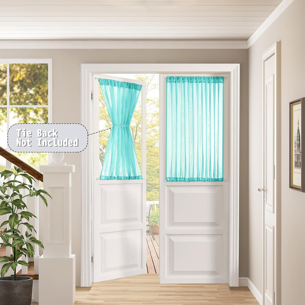 Tollpiz Small Sheer Door Curtain Closet Linen Textured Curtain Sheers Doorway Light Filtering Voile French Door Rod Pocket Curtains Patio Door, 25 x 40 inches Long, Aqua Blue, Set of 1 Panel