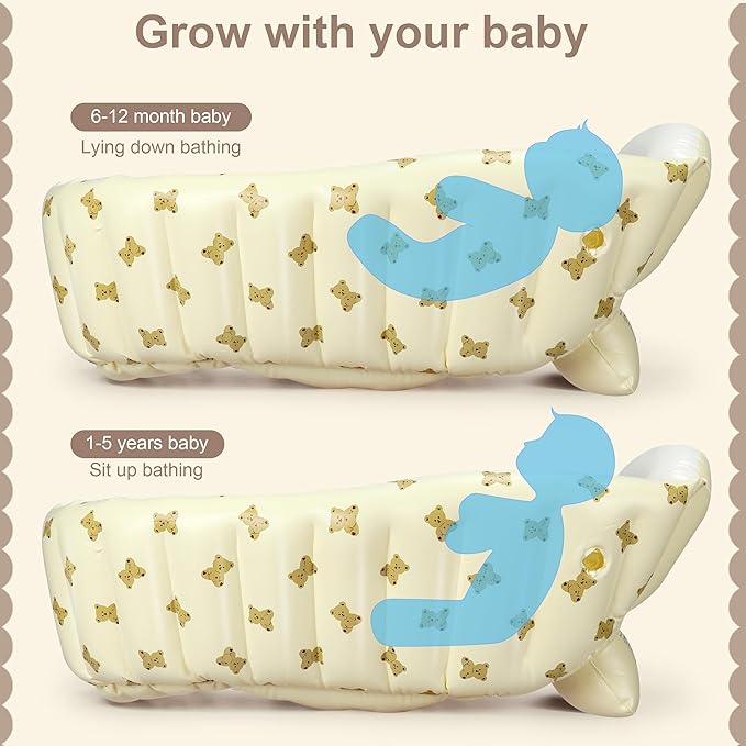 Mink Newborn to Toddler Bath Tub,Inflatable Baby Bathtub with Built-in Air Pump,Portable Travel Shower Basin with Back Support, Deflates and Folds Easily (Bear tub)