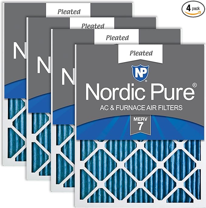 Nordic Pure 20x20x1 (Actual Size: 19 1/2 x 19 1/2 x 3/4) Pleated MERV 7 Air Filters 4 Pack