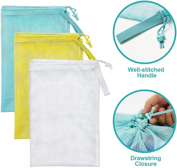 Mesh Laundry Bags, 24" x 36", Heavy Duty with Reinforced Handles, Foldable & Portable, Drawstring Closure, 3-Pack, Mixed Colors