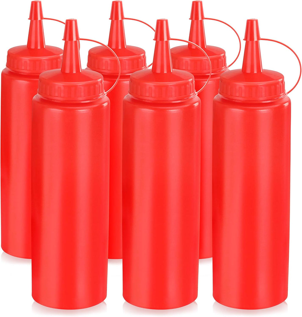 New Star Foodservice 26283 Squeeze Bottles, Plastic, 8 oz, Red, Pack of 6