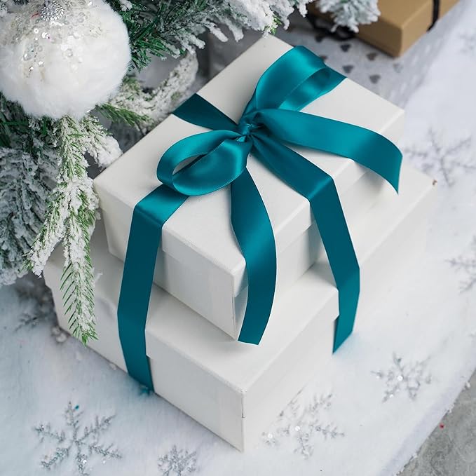 HUIHUANG Peacock Blue Satin Ribbon 1 inch x 50 Yards, Double-Faced Satin Fabric Ribbon for Christmas Gift Wrapping, Flower Bouquet, Invitations, Holiday Decor, Hairs, Bows Making