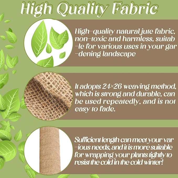 Buryeah Burlap Fabrics Roll Natural Jute Burlap Tree Wraps Protector Winter Frost Plant Blankets Cloth Weed Barrier Fabric Garden Plants for Winter Outdoor Trees Shrubs Party (60 Inch X 200 ft)