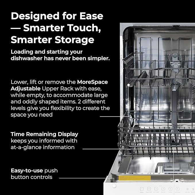Kenmore 24" Built-in Stainless Steel Tub Dishwasher SmartWash, UltraWash, SmartDry Plus, MoreSpace Adjustable Rack and Leak Detect, Energy Star Certified, White