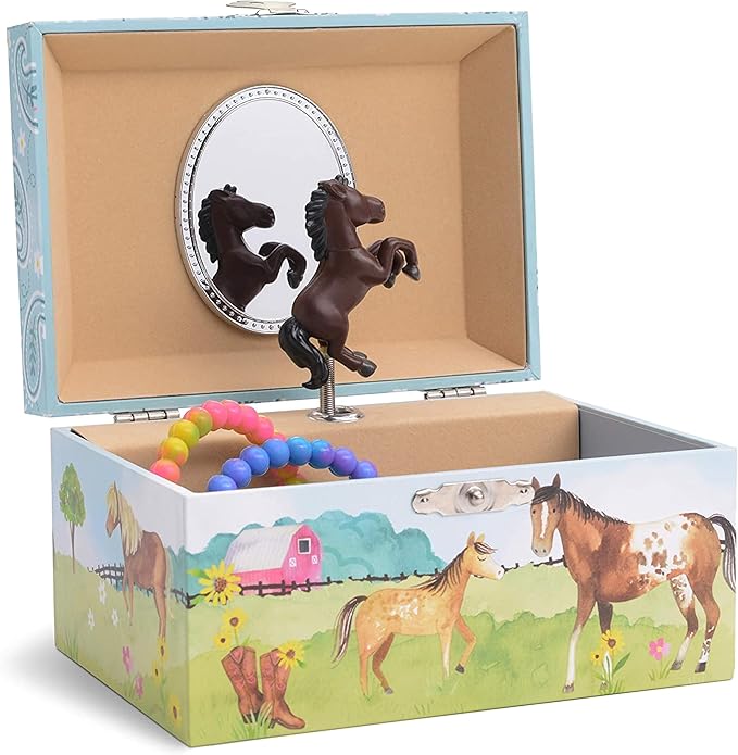Jewelry Box for Girls by Jewelkeeper - Barn Design Musical Jewelry Box with Spinning Horse Doll - Pony Stuff for Girls, Horse Gift for Kids, Equestrian Keepsake for Ages 2 Up - Home on The Range Tune