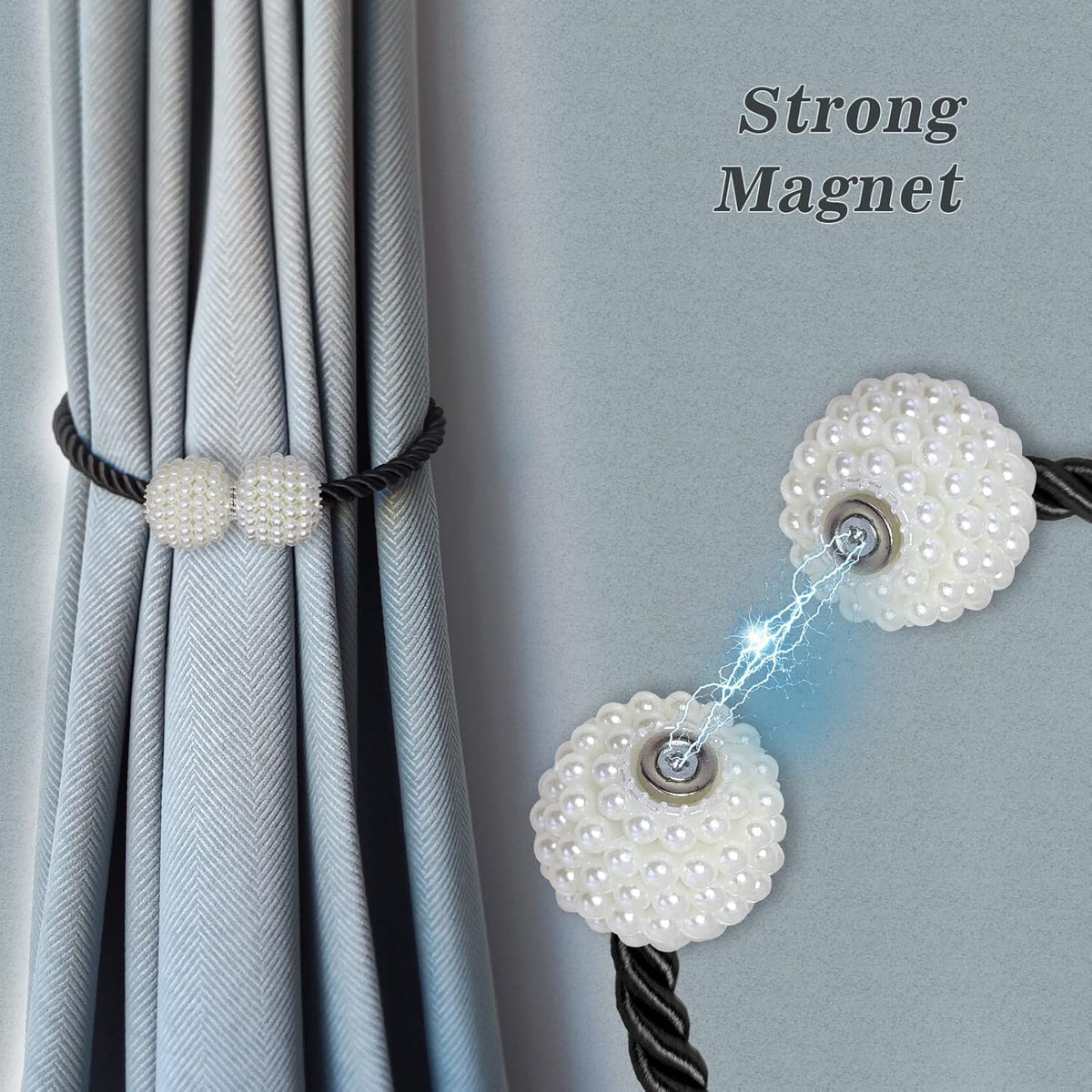 Hion Magnetic Curtain Tiebacks Black 2pcs, Curtain Tiebacks Buckles Holdbacks Holders Hooks Clip for Home Bedroom Office Decorative Curtain