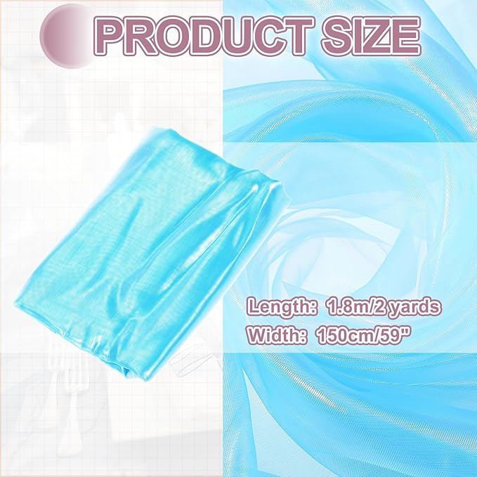 MECCANIXITY Iridescent Sheer Organza Fabric, 2 Yards x 59 Inches Solid Laser Holographic Shiny Fabric Organza Cloth for Wedding, Curtains, Costume, Photo Background, Sky Blue