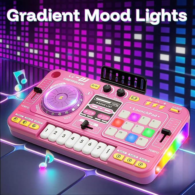 Baby DJ Table, Toddlers DJ Mixer Toy Sets with Lights, Songs, Sound Effects, Microphone, Baby Electronic Piano Sets, Chiristmas Birthday Gifts for 3 4 5 6 Years Old Girls