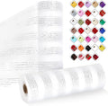 2 Rolls Mesh Ribbon for Wreaths 10 Inch x 30 Foot Wreath Mesh Rolls with Metallic Foil for Easter Christmas Party Wedding Home Decor DIY Craft Projects and Gift Wrapping (White/Sliver-Wide)