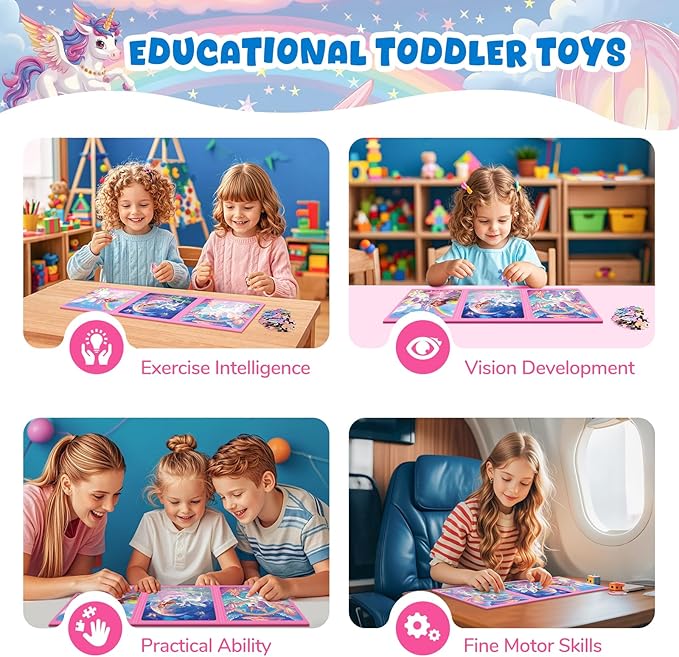 Magnetic Jigsaw Puzzles for Toddlers Kids 3-8 Girls,(3 36-Pieces) Travel Puzzles Toys for Kids Ages 4-6,Take-Along Car Airplane Road Trip Activities Game for 3 4 5 6 7 8 Year Old Birthday Gift