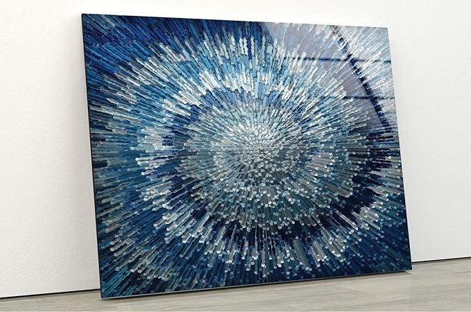 My Photostation.com 28Wx18H'' Abstract Blue Textured Glass Wall ArtTempered Glass Printing Wall Decor Large Wall Art Wall Hangings