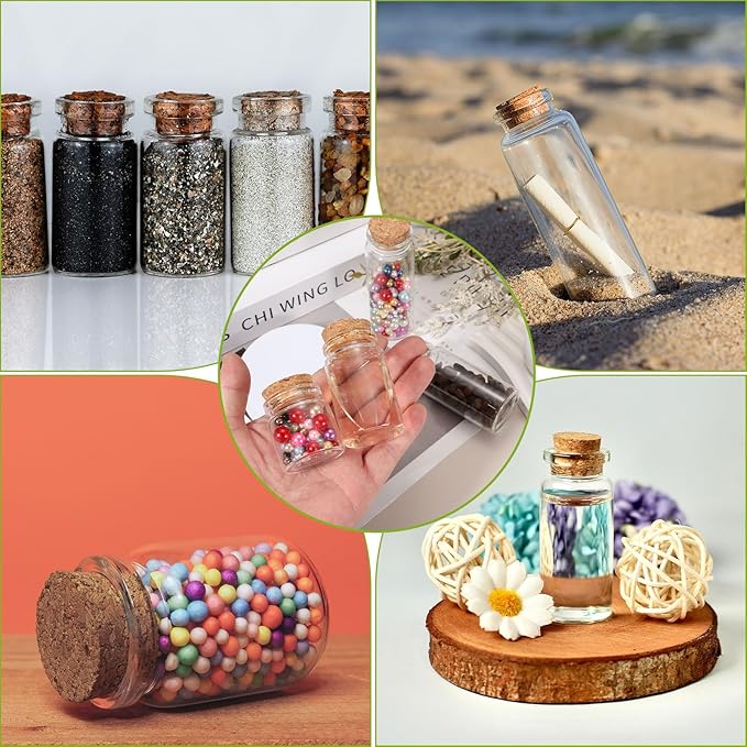 uxcell 6Pcs Mini Glass Bottles with Cork Stoppers, 60ml Small Clear Bottles Glass Empty Jars Vials for DIY Crafts Party Wedding Decor Favors