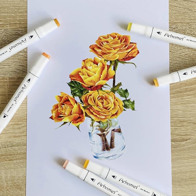 6 Colors Yellow Alcohol Markers Set, Dual Tips Art Markers Drawing Sketched Double Tipped for Adults Kids(Yellow)