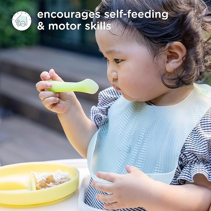 Olababy 100% Silicone Soft-Tip Training Spoon for Baby Led Weaning 2pack (Kiwi/Lemon)