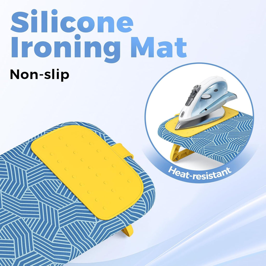 KINGBOARD Tabletop Ironing Board, Small Ironing Board with Iron Holder, Foldable Mini Iron Board, Easy Storage for Travel & Dorm, 12x32 Blue