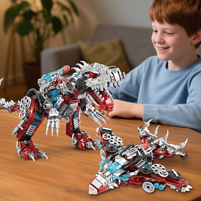 STEM 2 in1 Dinosaurs Building Set, Compatible with Lego Dinosaur Set, Transforming Fighter Jet Building Kit for Adults, Educational Gift Toy for Kids Boys 6-10 (422 PCS)