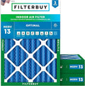 Filterbuy 24x25x4 Air Filter MERV 13 Optimal Smoke & Allergy Defense (3-Pack), Electrostatic Pleated HVAC AC Furnace Filters Replacement, Made in USA (Actual Size: 23.75 x 24.75 x 3.63)
