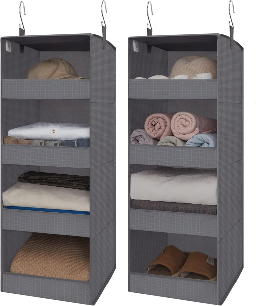 GRANNY SAYS 4-Shelf Hanging Organizer, Closet Hanging Shelves, Closet Hanging Storage Organizers, Organization for Bedroom, Living Room, Baby Nursery, Camper Accessories, Gray, 2-Pack