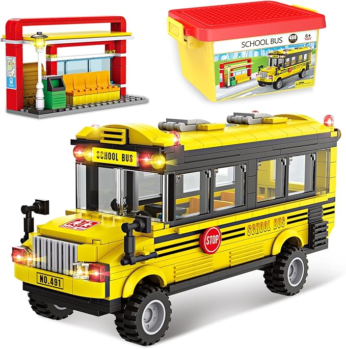 School Bus Building Blocks Set, City School Day Bus Construction Playset with School Bus & Station, Education Learning Roleplay STEM Brick Toys Ideal Gift for Kids, Boys Girls Aged 6+ (488 Pieces)