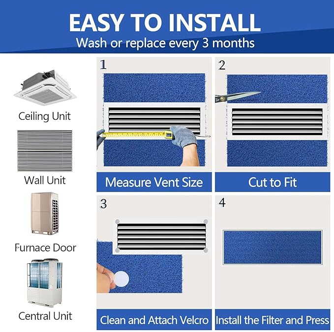 Reusable Air Filter 20x30x0.5,2 Packs Cut to Fit Furnace Filters,MERV 6 Electrostatic Washable Air Filter for HVAC,Mobile,Replacement Air Conditioner Filters,24 PCs Hooks