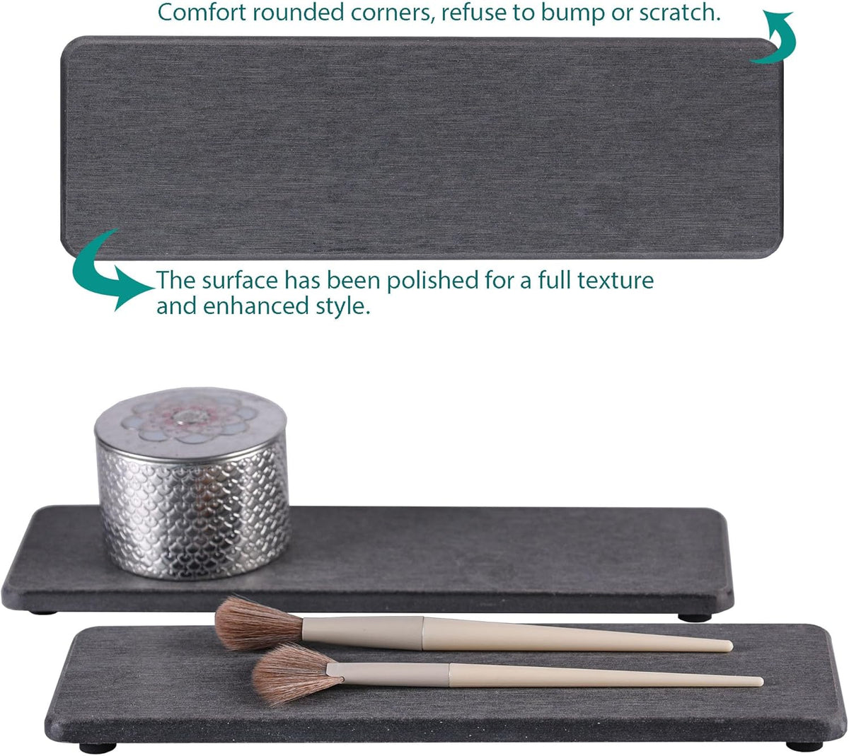 2 Pcs Water Absorbing Stone Trays, Kitchen/Bathroom Sink Soap Dish, Diatomite Tray Used for Hand Soap & Cosmetic Bottles in The Modern Home, 3.15" W x 10.2" L, Dark Gray