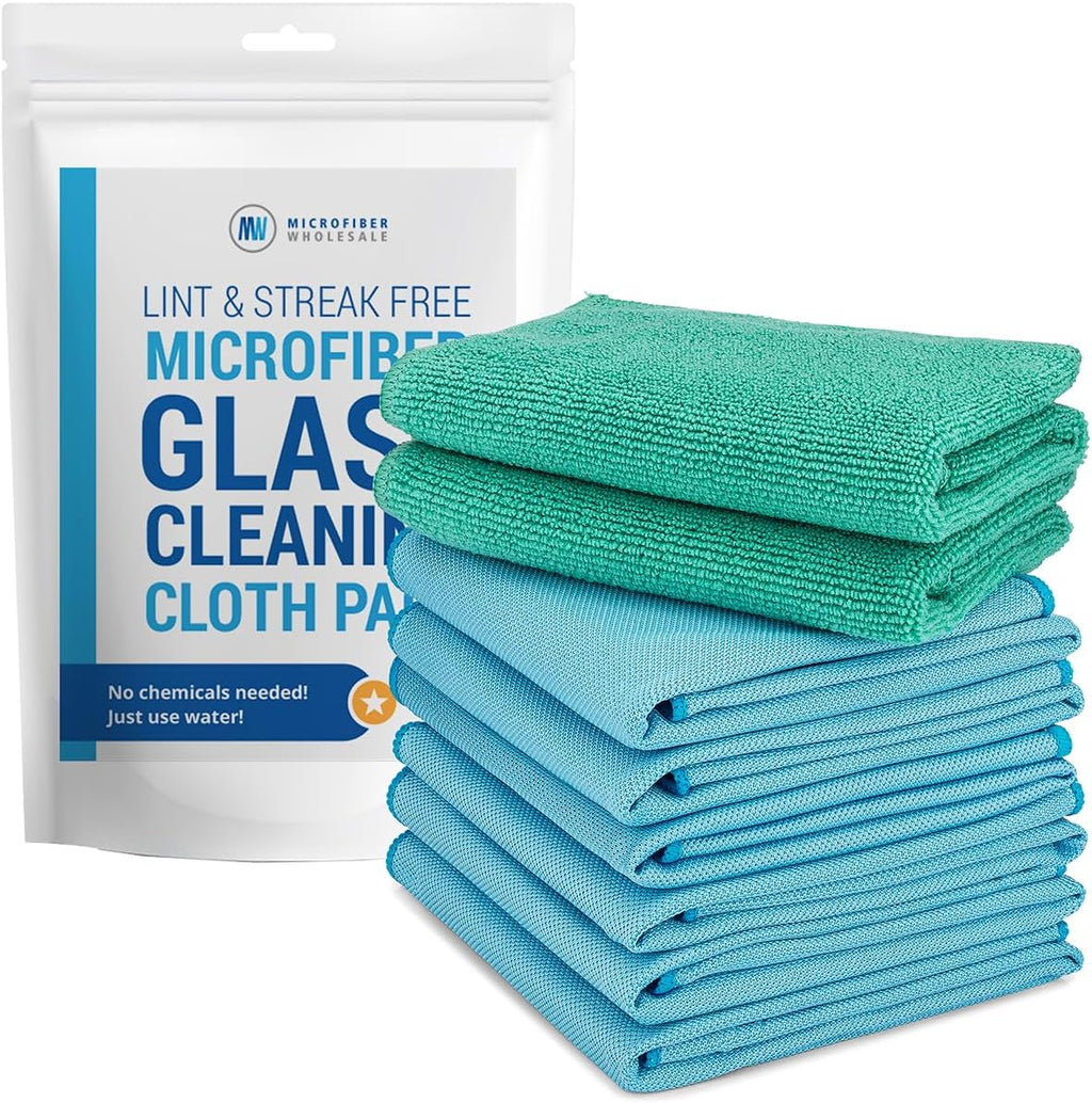 Claro 2 Step Glass Cleaning Cloth 8-Pack – Green Wet & Blue Dry Microfiber Towels Cleaning for Windows, Mirrors & Glass - Streak and Lint Free Cloth for Home, TV, Shower - Machine Washable