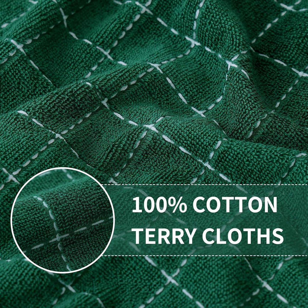 Homaxy 100% Cotton Terry Kitchen Dish Cloths, Ultra Soft and Absorbent Dish Towels for Kitchen, Perfect for Drying and Washing Dishes, 12 Pack, 12 x 12 Inches, Dark Green