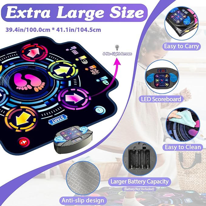 Dance Mat, Kids Electronic Dance Pad with Wireless Bluetooth 5 Speeds 9 Levels, Music Toys Birthday & Xmas Gifts for Girls Boys 3 4 5 6 7 8 9 10+ Year Old