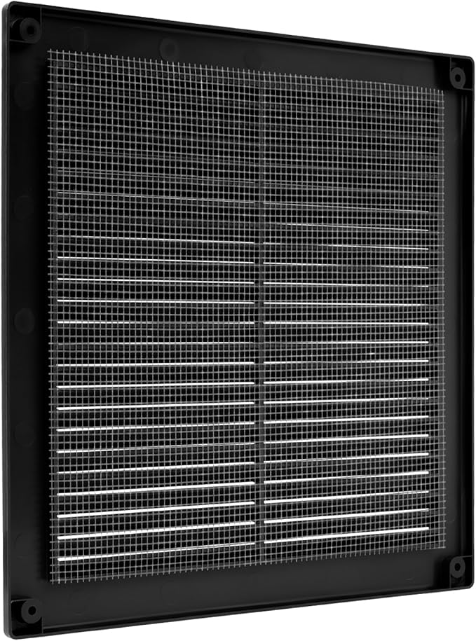 Repa Market 10 x 10 Inch (Outer) Black Square Air Vent Cover - Plastic Fresh Air Intake Vent - AC Cover with Nylon Mesh Screen, Wall, Ceiling HVAC Return Air Register, Modern Soffit Vents