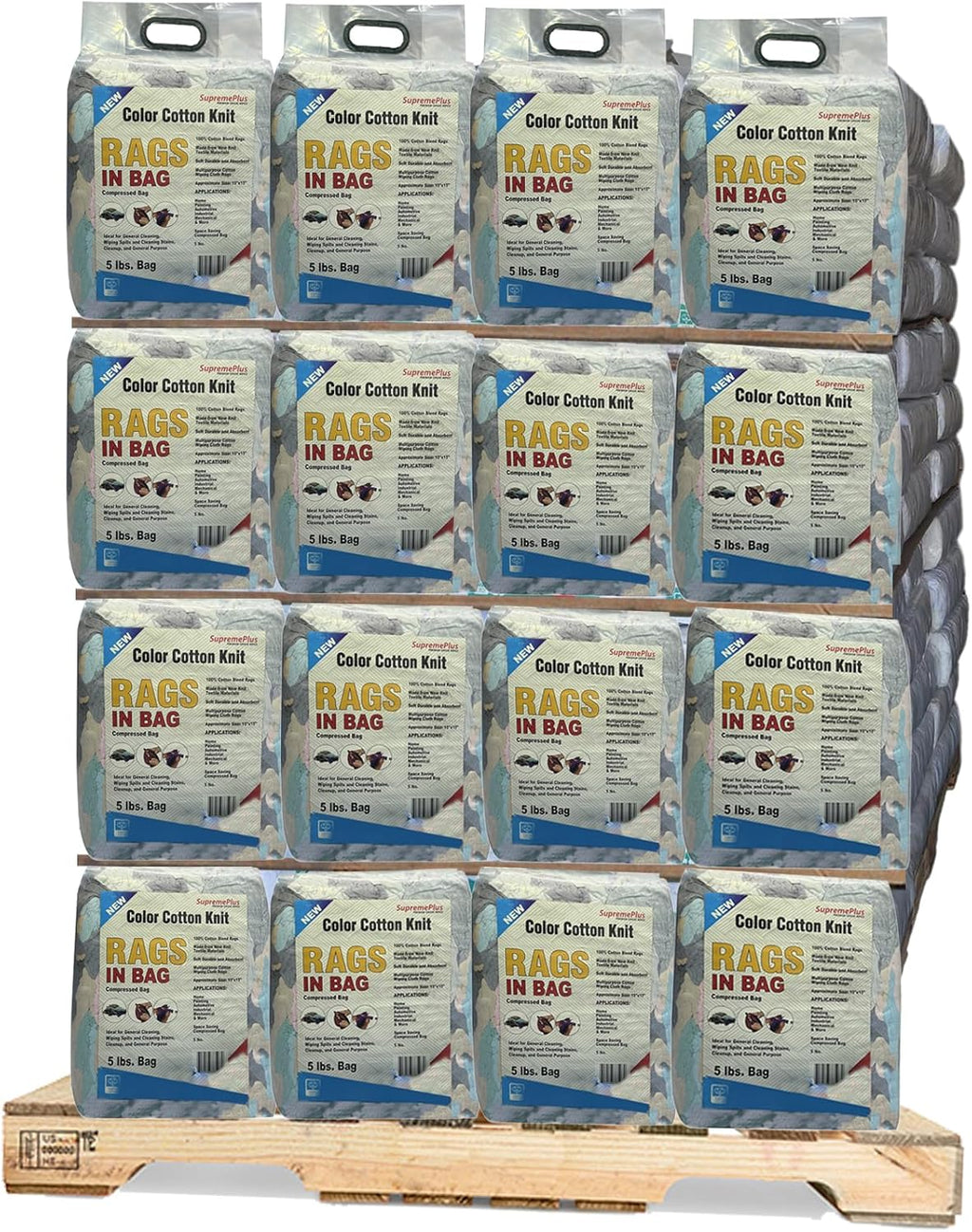 Premium Color Knit Cleaning Rags (600 lbs Pallet - 120x5 lbs. Bag) – Shop Rags Bulk for Workshops, Mechanics, Painters, and Home Use, Multipurpose Cotton T-Shirt Rags